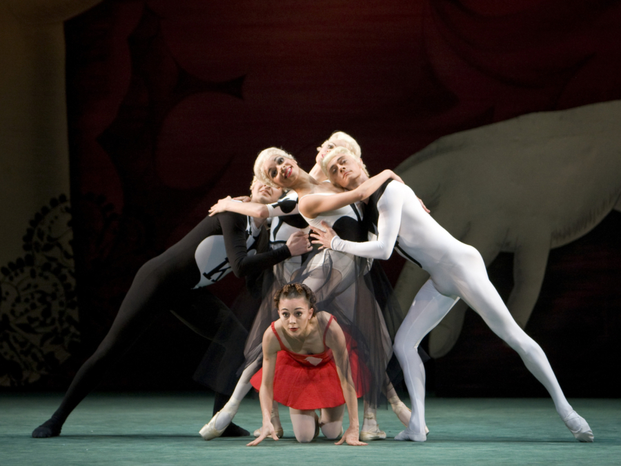 <p><em>Card Game: </em>Ambra Vallo as the Two of Diamonds, Céline Gittens as the Ace of Spades, James Grundy as the King of Spades and Rory Mackay as the Jack of Spades</p>. Credit: Roy Smiljanic.