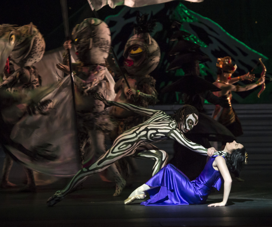 <p><em>The Prince of the Pagodas:</em> Elisha Willis as Empress Épine and Joseph Caley as the Salamander Prince</p>. Credit: Bill Cooper.