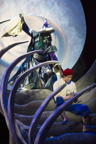 <p><em>Aladdin: </em>César Morales as Aladdin and Iain Mackay as the Mahgrib</p>. Credit: Bill Cooper.