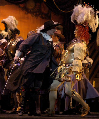 <p><em>Cyrano: </em>Robert Parker as Cyrano and Jonathan Payn as Montfleury</p>. Credit: Roy Smiljanic.