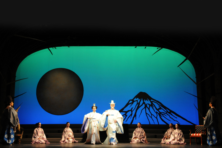 <p><em>The Prince of the Pagodas: </em>Elisha Willis as Empress Épine and Rory Mackay as the Emperor with Artists of Birmingham Royal Ballet</p>. Credit: Nick Smiljanic.