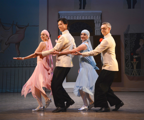 <p><em>Façade: </em>Angela Paul, Ruth Brill, Yasuo Atsuji and Rory Mackay in the 'Foxtrot'</p>. Credit: Roy Smiljanic.