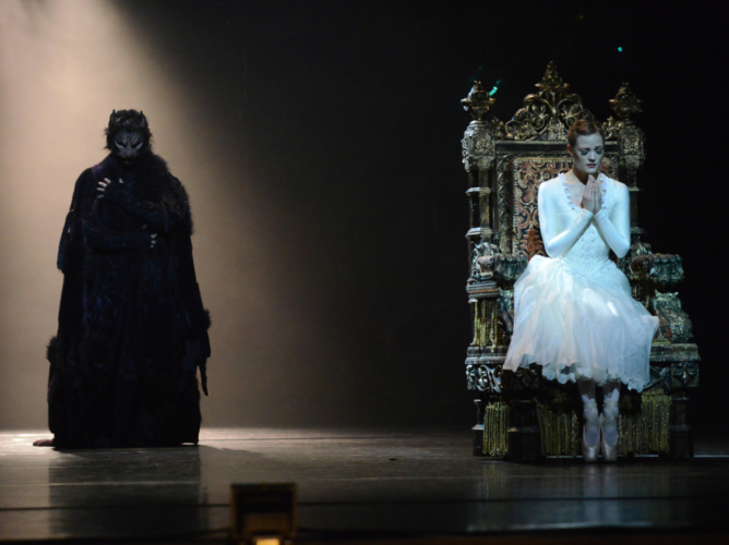 <p><em>Beauty and the Beast: </em>Delia Mathews as Belle and Iain Mackay as the Beast</p>. Credit: Roy Smiljanic.