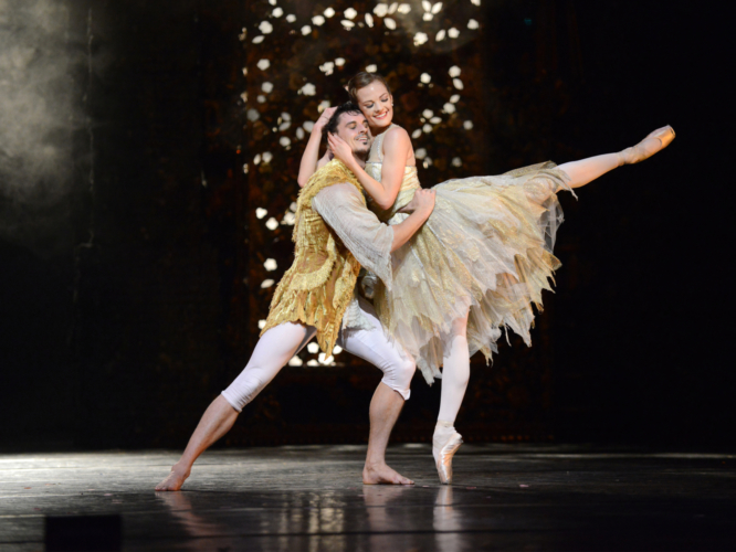 <p><em>Beauty and the Beast: </em>Delia Mathews as Belle and Iain Mackay as the Prince</p>. Credit: Roy Smiljanic.