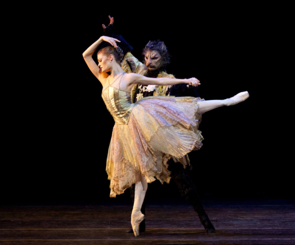 <p><em>Beauty and the Beast: </em>Delia Mathews as Belle and Iain Mackay as the Beast</p>. Credit: Caroline Holden.