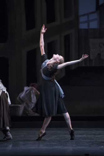<p><em>Miracle in the Gorbals:</em> Delia Mathews as the Suicide</p>. Credit: Bill Cooper.