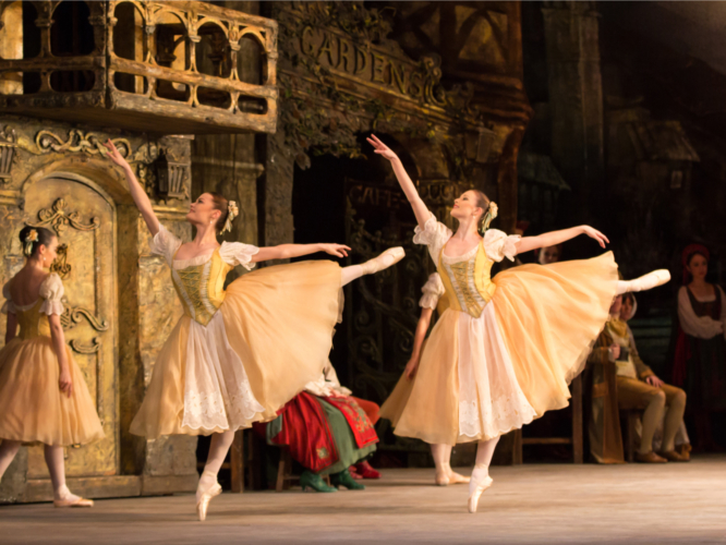 <p><em>Coppélia: </em>Delia Mathews and Yvette Knight as Swanilda's Friends</p>. Credit: Andrew Ross.
