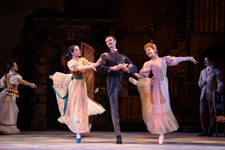 <p><em>Enigma Variations:</em> Arancha Baselga as Isabel Fitton, Yijing Zhang as Lady Mary Lygon and Valentin Olovyannikov as A.J. Jaeger</p>. Credit: Bill Cooper.