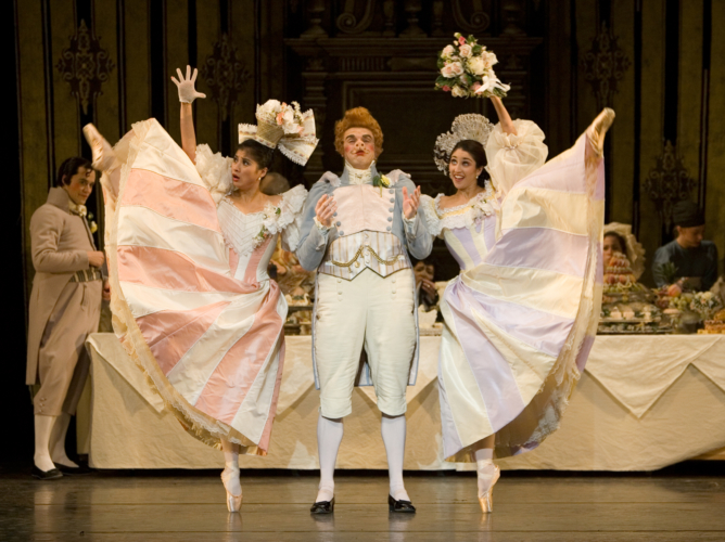 <p><em>Beauty and the Beast: </em>Lei Zhao as Vanité, Angela Paul as Fière and James Grundy as Monsieur Cochon</p>. Credit: Bill Cooper.