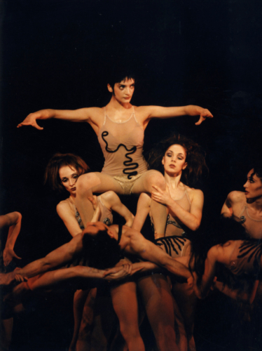 <p><em>The Cage: </em>Monica Zamora as the Novice and Joseph Cipolla as the Second Intruder with Andrea Tredinnick, Nicole Tongue and Asya Verzhbinsky</p>. Credit: Bill Cooper.