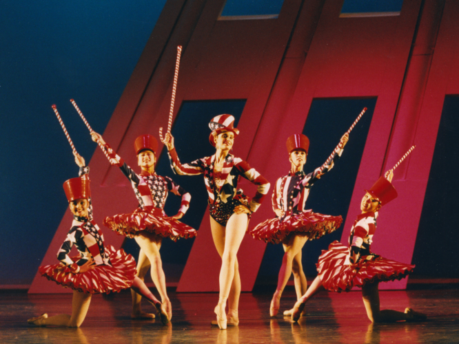 <p><em>The Nutcracker Sweeties:</em> Silvia Jimenez as Candy Kane with Artists of Birmingham Royal Ballet</p>. Credit: Bill Cooper.