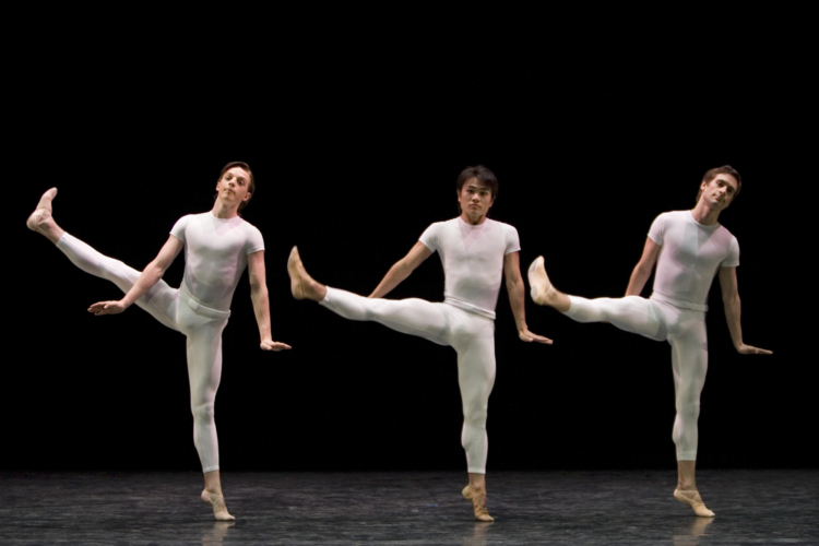 <p><em>Brouillards: </em>Joseph Caley, Kosuke Yamamoto and Kit Holder in 'Général Lavine eccentric'</p>. Credit: Bill Cooper.