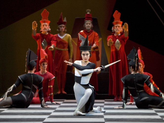 <p><em>Checkmate: </em>Nao Sakuma as the Black Queen with Artists of Birmingham Royal Ballet</p>. Credit: Bill Cooper.
