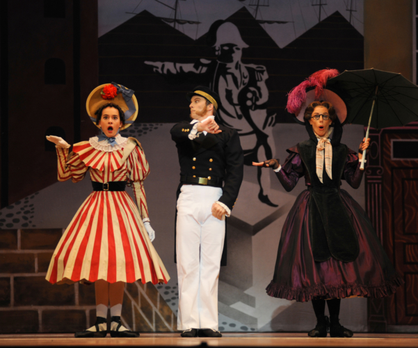 <p><em>Pineapple Poll: </em>Arancha Baselga as Blanche, Victoria Marr as Mrs Dimple and Robert Parker as Captain Belaye</p>. Credit: Roy Smiljanic.