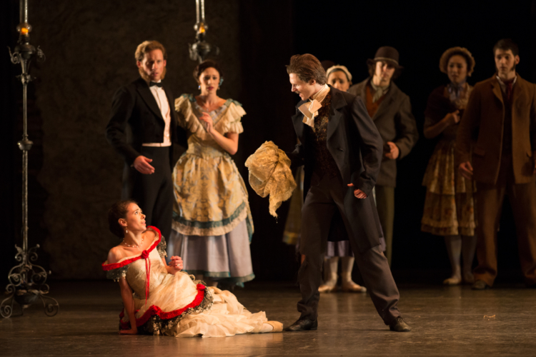 <p><em>Far from the Madding Crowd</em><em>: </em>Natasha Oughtred as Bathsheba Everdene and Jamie Bond as Sergeant Francis Troy</p>. Credit: Bill Cooper.