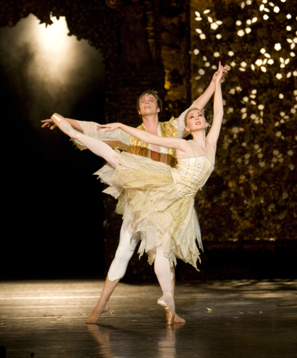 <p><em>Beauty and the Beast: </em>Elisha Willis as Belle and Robert Parker as the Prince</p>. Credit: Bill Cooper.