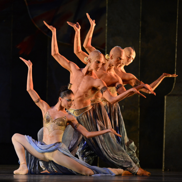 <p><em>The Nutcracker: </em>Céline Gittens, Miles Gilliver, Benjamin Soerel and Valentin Olovyannikov in the 'Arabian Dance'</p>. Credit: Roy Smiljanic.