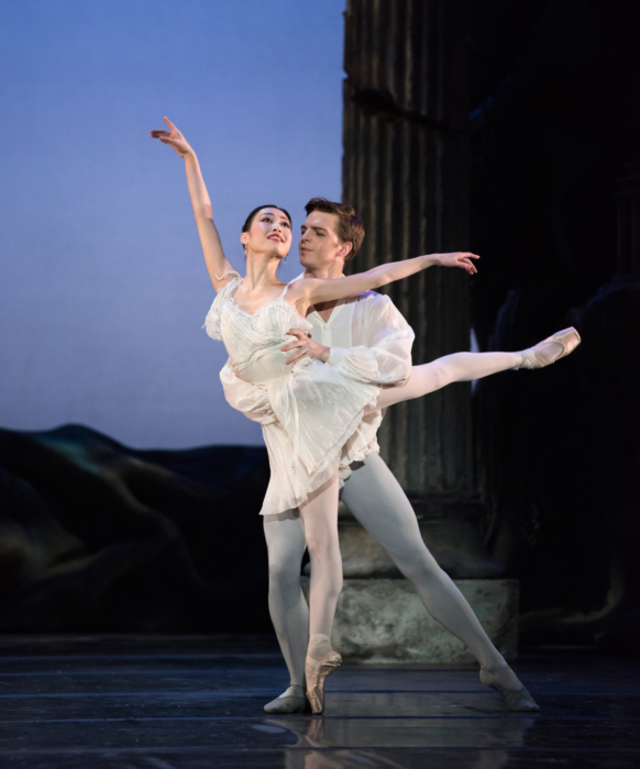 <p><em>Sylvia:</em> Momoko Hirata as Sylvia and Joseph Caley as Amynta</p>. Credit: Bill Cooper.