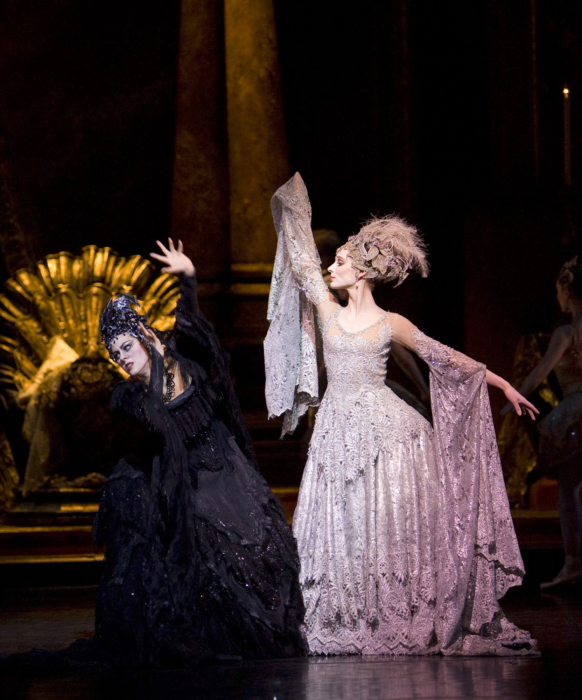 <p><em>The Sleeping Beauty: </em>Samara Downs as Carabosse and Andrea Tredinnick as the Lilac Fairy</p>. Credit: Bill Cooper.