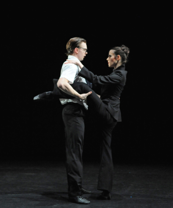 <p><em>9-5: </em>Samara Downs as the Boss and Joseph Caley as Winston</p>. Credit: Roy Smiljanic.