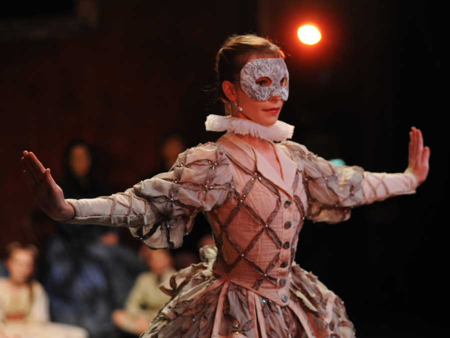 <p><em>The Nutcracker</em> from the wings: Viktoria Walton as Columbine</p>. Credit: Roy Smiljanic.